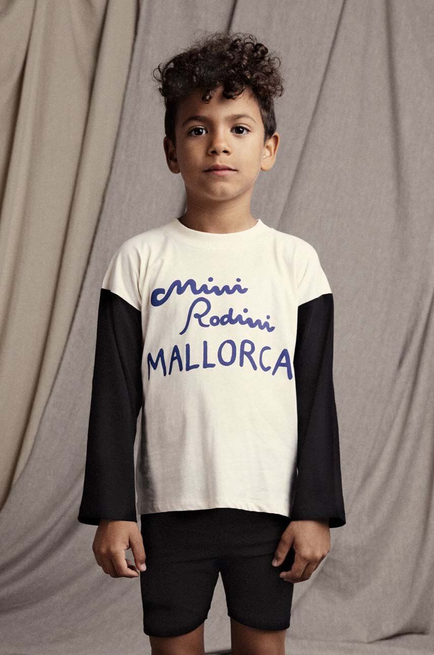 Mini Rodini longsleeve copii Mallorca culoarea alb, cu imprimeu Mini Rodini longsleeve copii Mallorca culoarea alb, cu imprimeu