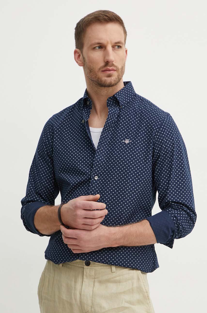 Gant camasa din bumbac barbati, culoarea albastru marin, cu guler button-down, slim Gant camasa din bumbac barbati, culoarea albastru marin, cu guler button-down, slim