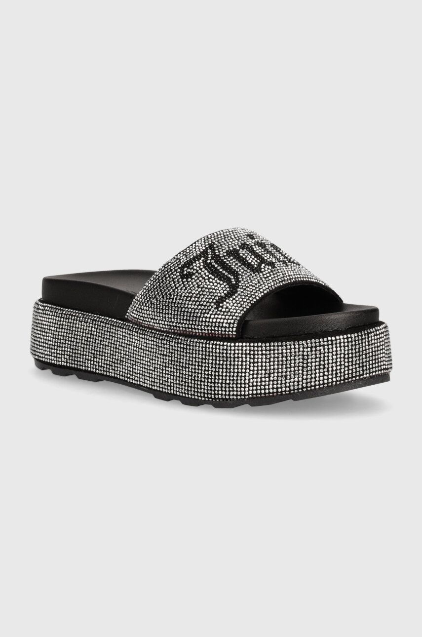 Juicy Couture papuci DORA DIAMANTE STACKED femei, culoarea negru, cu platforma, JCFYL222007 Juicy Couture papuci DORA DIAMANTE STACKED femei, culoarea negru, cu platforma, JCFYL222007