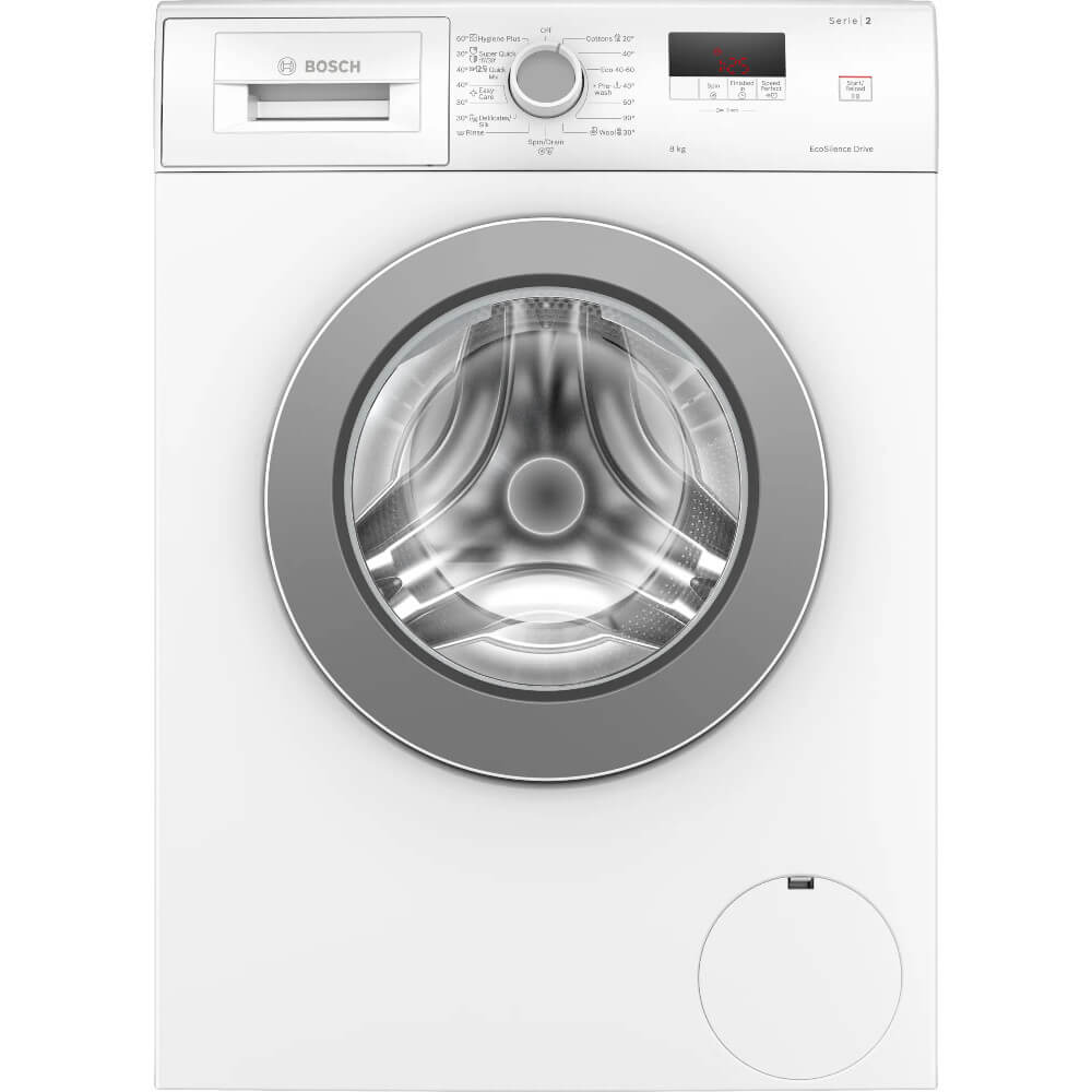 Masina de spalat rufe Bosch WAJ24065BY, 1200 RPM, 8 kg, SpeedPerfect, Display LED, EcoSilence Drive, Program Rufe sintetice, Alb, Clasa C Masina de spalat rufe Bosch WAJ24065BY, 1200 RPM, 8 kg, SpeedPerfect, Display LED, EcoSilence Drive, Program Rufe sintetice, Alb, Clasa C