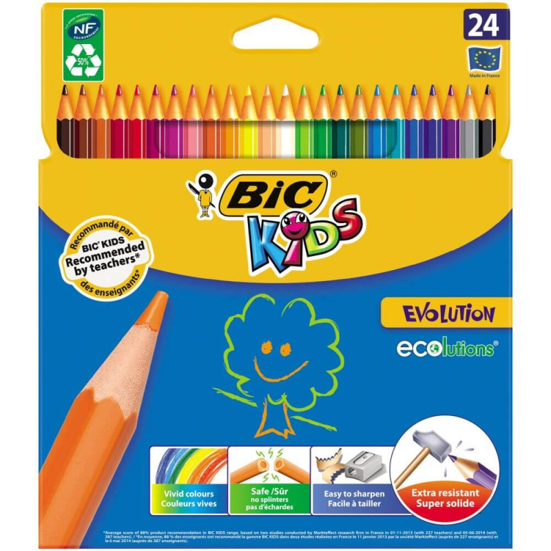 Creioane Colorate Bic Evolution, 24 Buc/set, Culori Asortate