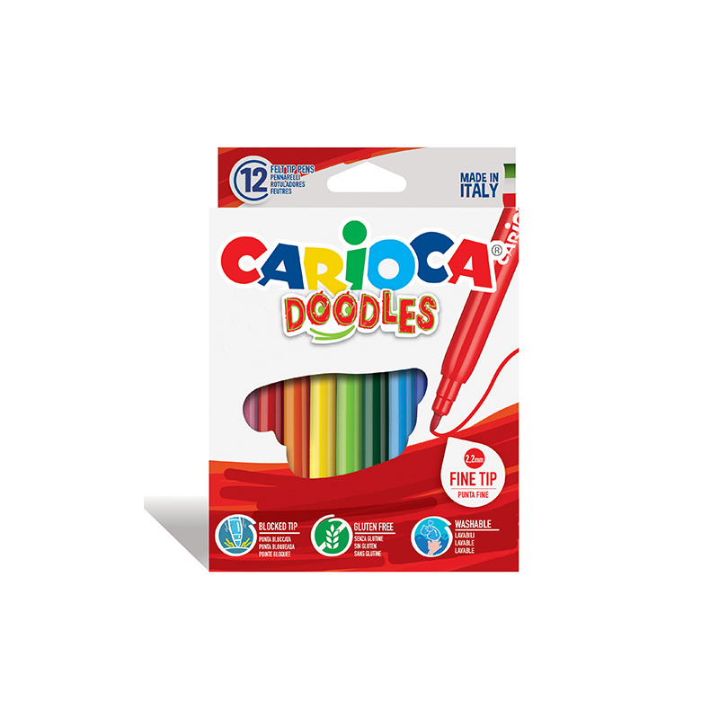 Carioca Super Lavabila, Varf Subtire - 2.2mm, 12 Culori/cutie, Carioca Doodles Carioca Super Lavabila, Varf Subtire - 2.2mm, 12 Culori/cutie, Carioca Doodles