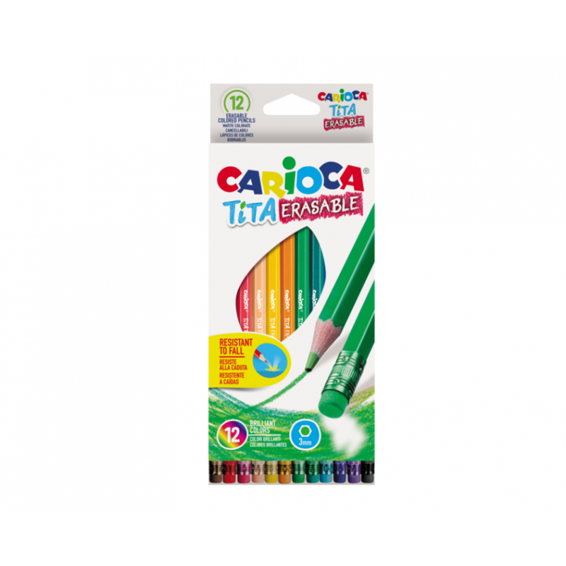Creioane Colorate Carioca Tita Erasable, Hexagonale, Flexibile, Erasable, 12 Culori/cutie, Cu Guma Creioane Colorate Carioca Tita Erasable, Hexagonale, Flexibile, Erasable, 12 Culori/cutie, Cu Guma
