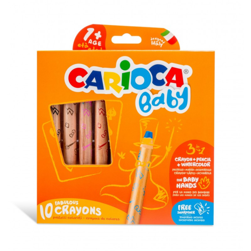 Set 10 Creioane Colorate 3 in 1 Carioca Baby, Diametru Mina 10 mm Set 10 Creioane Colorate 3 in 1 Carioca Baby, Diametru Mina 10 mm