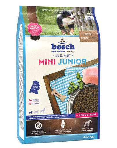 BOSCH Mini Junior Hrana uscata pentru catei de talie mica, cu carne de pasare 3 kg BOSCH Mini Junior Hrana uscata pentru catei de talie mica, cu carne de pasare 3 kg