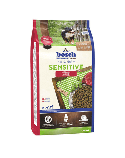 BOSCH Sensitive Hrana uscata caini cu sensibilitati alimentare, cu miel si orez 1 kg BOSCH Sensitive Hrana uscata caini cu sensibilitati alimentare, cu miel si orez 1 kg