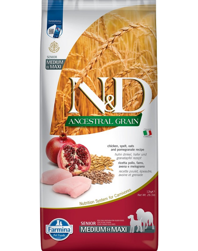 FARMINA N&D Low Grain Senior Medium/Maxi Hrana uscata pentru caini seniori talie medie si mare,cu pui si rodie 12 kg FARMINA N&D Low Grain Senior Medium/Maxi Hrana uscata pentru caini seniori talie medie si mare,cu pui si rodie 12 kg