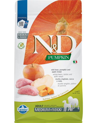FARMINA N&D Pumpkin Adult Medium&Maxi Hrana uscata caini, cu mistet si mar 2.5 kg FARMINA N&D Pumpkin Adult Medium&Maxi Hrana uscata caini, cu mistet si mar 2.5 kg