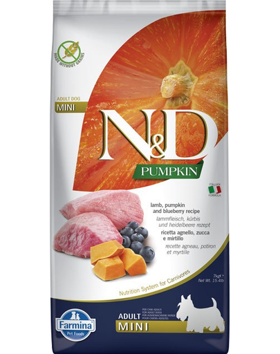 FARMINA N&D Adult mini Hrana pentru caini de talie mica, cu miel, dovleac si afine 7 kg FARMINA N&D Adult mini Hrana pentru caini de talie mica, cu miel, dovleac si afine 7 kg