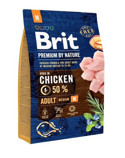 BRIT Premium By Nature Adult Medium M Hrana uscata pentru caini adulti de talie medie, cu pui 3 kg BRIT Premium By Nature Adult Medium M Hrana uscata pentru caini adulti de talie medie, cu pui 3 kg