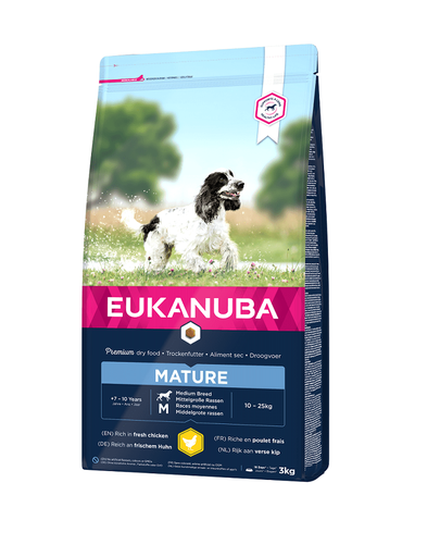EUKANUBA Senior Medium Breeds Chicken Hrana uscata pentru caini senior de talie medie, cu pui si curcan 3 kg EUKANUBA Senior Medium Breeds Chicken Hrana uscata pentru caini senior de talie medie, cu pui si curcan 3 kg