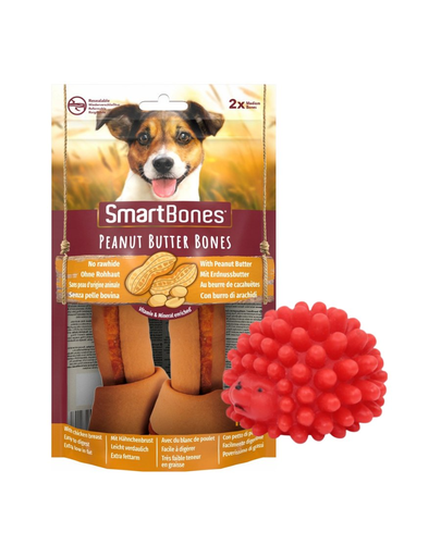 SMART BONES Medium Recompense pentru caini, cu unt de arahide si pui x 2 + minge GRATIS SMART BONES Medium Recompense pentru caini, cu unt de arahide si pui x 2 + minge GRATIS
