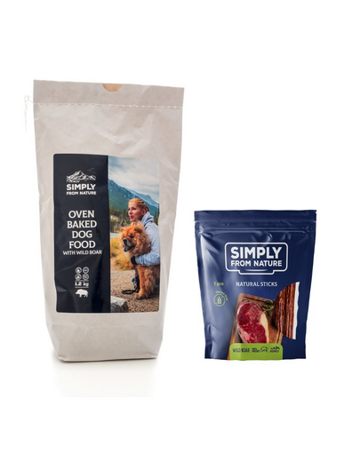 SIMPLY FROM NATURE SET hrana pentru caini coapta la cuptor, cu mistret 1,2 kg + recompense cu mistret 7 buc. SIMPLY FROM NATURE SET hrana pentru caini coapta la cuptor, cu mistret 1,2 kg + recompense cu mistret 7 buc.