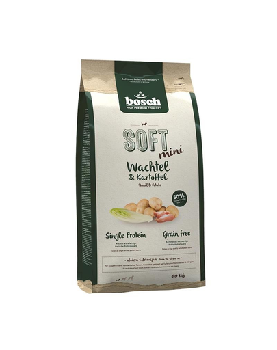 BOSCH Soft Mini - Hrană uscată pentru câini de rase mici cu prepeliță și cartofi 1 kg BOSCH Soft Mini - Hrană uscată pentru câini de rase mici cu prepeliță și cartofi 1 kg