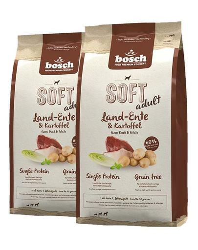BOSCH Soft Hrana uscata cu rata & cartofi pentru caini 25 kg (2 x 12,5 kg) BOSCH Soft Hrana uscata cu rata & cartofi pentru caini 25 kg (2 x 12,5 kg)