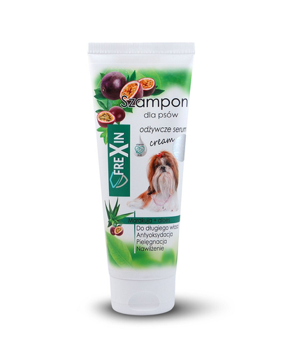 FREXIN Sampon pentru cainii cu par lung, fructul pasiunii si aloe, 220 g FREXIN Sampon pentru cainii cu par lung, fructul pasiunii si aloe, 220 g