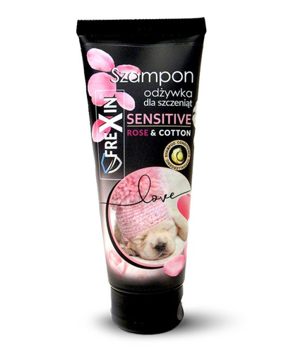 FREXIN Sensitive Sampon cu balsam pentru catelusi, trandafir si bumbac 220 g FREXIN Sensitive Sampon cu balsam pentru catelusi, trandafir si bumbac 220 g