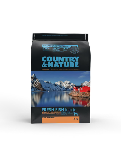 Country&Nature Ocean White Fish Recipe Hrana uscata caini adulti talie medie/mare, cu peste 3 kg Country&Nature Ocean White Fish Recipe Hrana uscata caini adulti talie medie/mare, cu peste 3 kg