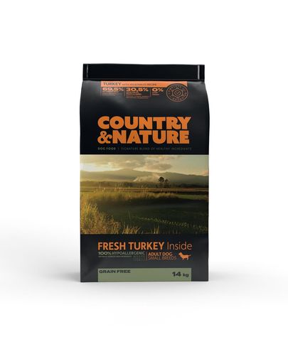 Country&Nature Turkey&Vegetables Recipe Hrana uscata caini adulti talie mica, curcan si legume 14 kg Country&Nature Turkey&Vegetables Recipe Hrana uscata caini adulti talie mica, curcan si legume 14 kg