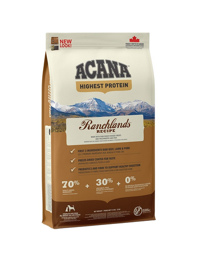 ACANA Highest Protein Ranchlands Dog hrana uscata caini toate rasele, varstele 11.4 kg ACANA Highest Protein Ranchlands Dog hrana uscata caini toate rasele, varstele 11.4 kg