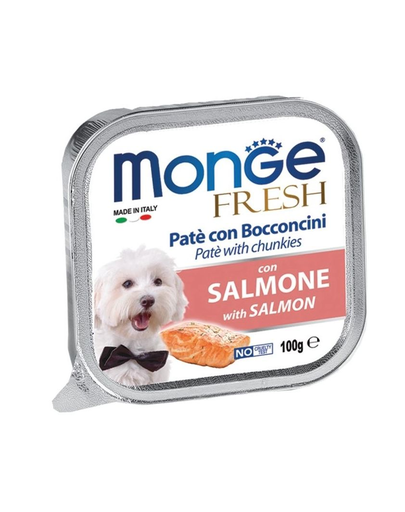 MONGE Fresh hrană umedă pentru câini sub formă de pate, cu somon 100 g MONGE Fresh hrană umedă pentru câini sub formă de pate, cu somon 100 g