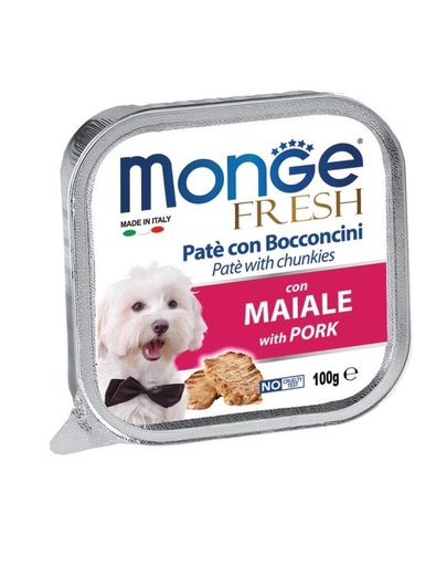MONGE Fresh hrană umedă pentru câini sub formă de pate, cu porc 100 g MONGE Fresh hrană umedă pentru câini sub formă de pate, cu porc 100 g