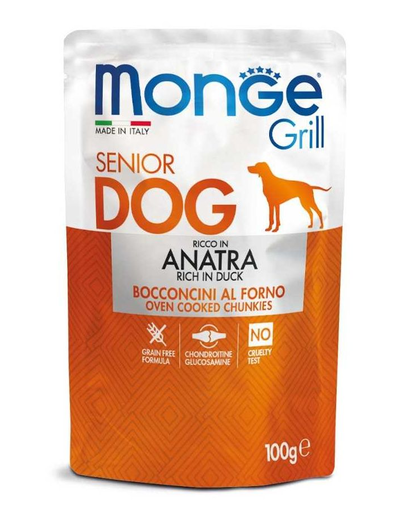 MONGE Grill Senior hrană umedă pentru câini seniori, cu rață 100 g MONGE Grill Senior hrană umedă pentru câini seniori, cu rață 100 g