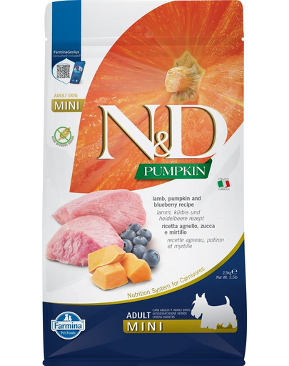 FARMINA N&D Hrana uscata pentru caini adulti de talie mica, cu dovleac, miel și afine, 2,5 kg FARMINA N&D Hrana uscata pentru caini adulti de talie mica, cu dovleac, miel și afine, 2,5 kg