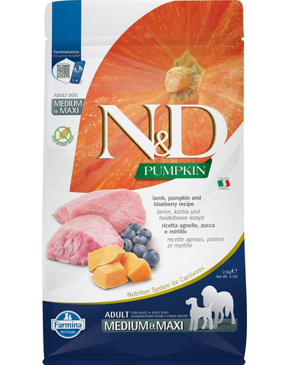 FARMINA N&D Hrana pentru caini adulti talie medie sau mare, cu dovleac, miel si afine 2,5 kg FARMINA N&D Hrana pentru caini adulti talie medie sau mare, cu dovleac, miel si afine 2,5 kg