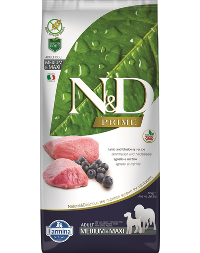 FARMINA N&D Prime Adult Medium/Maxi Hrana uscata pentru caini adulti,cu miel si afine 12 kg FARMINA N&D Prime Adult Medium/Maxi Hrana uscata pentru caini adulti,cu miel si afine 12 kg