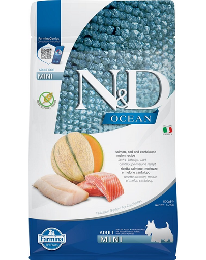 FARMINA N&D Ocean Hrana caini adulti de talie mica, cu somon, cod si pepene galben 800 g FARMINA N&D Ocean Hrana caini adulti de talie mica, cu somon, cod si pepene galben 800 g