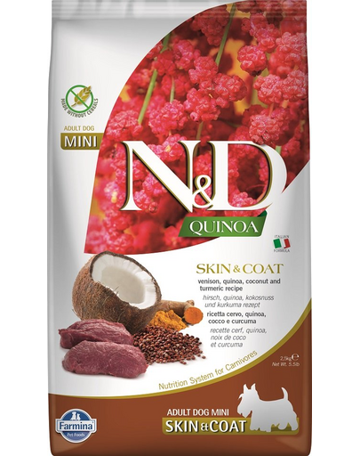 FARMINA N&D Quinoa Hrana dietetica pentru caini adulti talie mica, cu carne de vanat si nuca de cocos 2,5 kg FARMINA N&D Quinoa Hrana dietetica pentru caini adulti talie mica, cu carne de vanat si nuca de cocos 2,5 kg