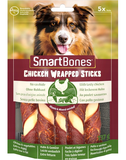 SmartBones Chicken Wrap Sticks Medium recompense pentru câini de talie medie 5 buc. SmartBones Chicken Wrap Sticks Medium recompense pentru câini de talie medie 5 buc.
