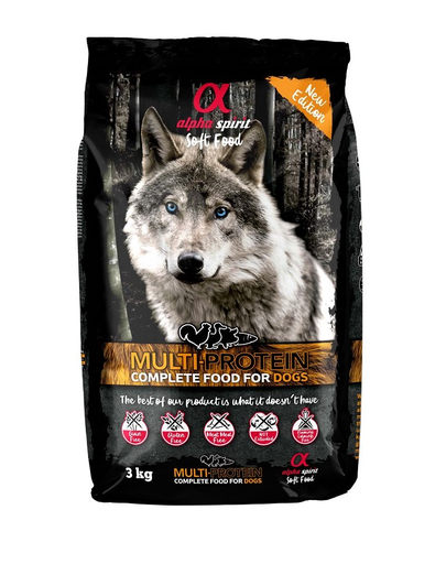 ALPHA SPIRIT Hrana uscata si moale pentru caine, Multiprotein 3 kg ALPHA SPIRIT Hrana uscata si moale pentru caine, Multiprotein 3 kg