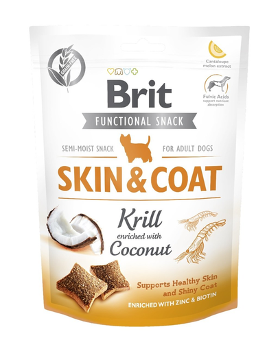 BRIT Care Dog Functional Snack Skin&Coat recompense moi pentru caini, krill si cocos 150 g BRIT Care Dog Functional Snack Skin&Coat recompense moi pentru caini, krill si cocos 150 g