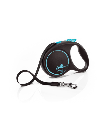 FLEXI Black Design lesa automata cu banda pentru caini, negru cu albastru, marimea M, 5 m FLEXI Black Design lesa automata cu banda pentru caini, negru cu albastru, marimea M, 5 m