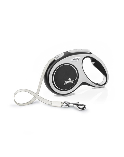 FLEXI New Comfort lesa automata cu banda pentru caini, alb negru, marimea M, 5 m FLEXI New Comfort lesa automata cu banda pentru caini, alb negru, marimea M, 5 m