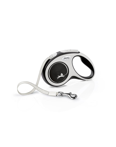FLEXI New Comfort lesa automata cu banda pentru caini, alb negru, marimea S, 5 m FLEXI New Comfort lesa automata cu banda pentru caini, alb negru, marimea S, 5 m