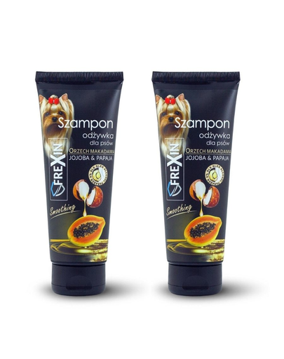 FREXIN Sampon pentru caini 2in1 cu balsam, jojoba si papaya 2x220 g FREXIN Sampon pentru caini 2in1 cu balsam, jojoba si papaya 2x220 g