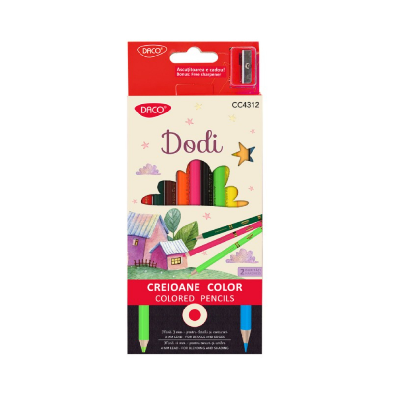 Set 12 Creioane Colorate Daco Dodi, Diametru Mina 4 mm, 12 Culori Set 12 Creioane Colorate Daco Dodi, Diametru Mina 4 mm, 12 Culori