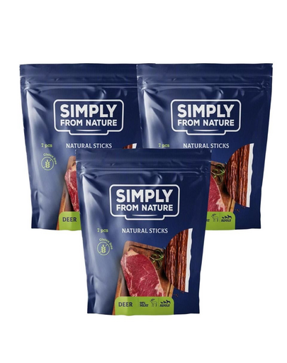 SIMPLY FROM NATURE Recompense sticks pentru caini, cu carne de caprioara 3 x 7 buc SIMPLY FROM NATURE Recompense sticks pentru caini, cu carne de caprioara 3 x 7 buc