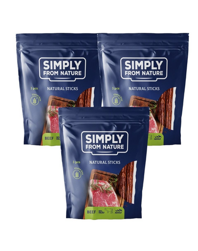 SIMPLY FROM NATURE Nature Sticks recompense pentru caini, cu vita 3 x 3 buc SIMPLY FROM NATURE Nature Sticks recompense pentru caini, cu vita 3 x 3 buc