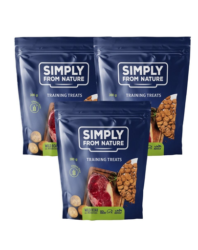 SIMPLY FROM NATURE Training Treats recompense pentru dresajul cainilor, cu mistret 3 x 300 g SIMPLY FROM NATURE Training Treats recompense pentru dresajul cainilor, cu mistret 3 x 300 g