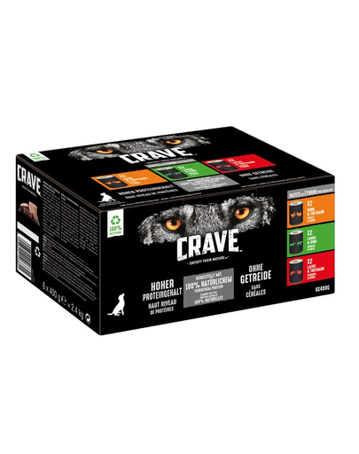 CRAVE Dog Dose Mixed Multipack Hrana umeda pentru caini adulti, mix de carne 6x400 g CRAVE Dog Dose Mixed Multipack Hrana umeda pentru caini adulti, mix de carne 6x400 g