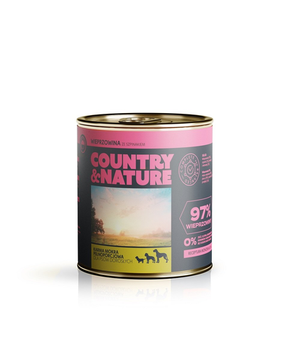 COUNTRY&NATURE Hrana umeda caini, fara cereale, cu porc si spanac 410 g COUNTRY&NATURE Hrana umeda caini, fara cereale, cu porc si spanac 410 g