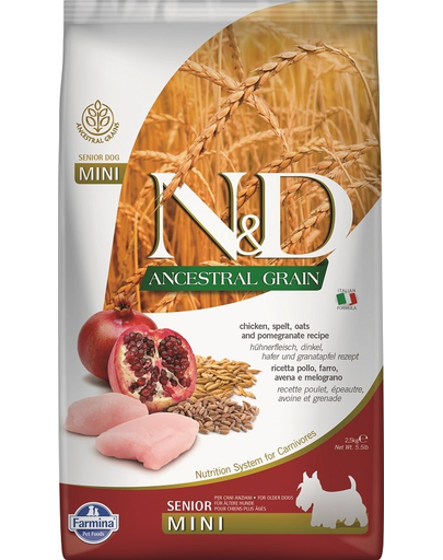 FARMINA N&D Ancestral Grain Dog Senior Mini Hrana uscata pentru caini senior de talie mica, cu pui si ovaz 2.5 kg FARMINA N&D Ancestral Grain Dog Senior Mini Hrana uscata pentru caini senior de talie mica, cu pui si ovaz 2.5 kg