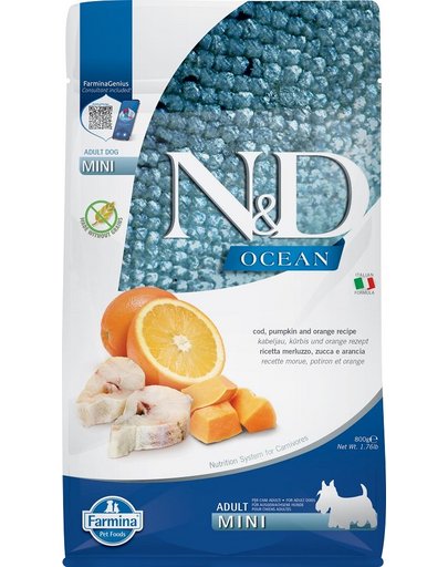 FARMINA N&D Ocean Adult mini Hrana uscata pentru caini adulti de talie mica, cu cod si dovleac 800 g FARMINA N&D Ocean Adult mini Hrana uscata pentru caini adulti de talie mica, cu cod si dovleac 800 g