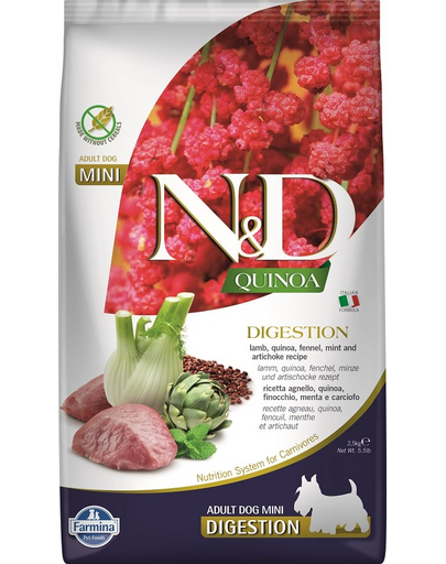 FARMINA N&D Quinoa Digestion Hrana digestiva pentru caini de talie mica, cu miel 2.5 kg FARMINA N&D Quinoa Digestion Hrana digestiva pentru caini de talie mica, cu miel 2.5 kg
