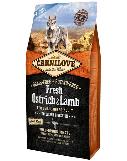 CARNILOVE Fresh Adult Small Breed hrana uscata caini adulti de talie mica, cu strut si miel 6 kg CARNILOVE Fresh Adult Small Breed hrana uscata caini adulti de talie mica, cu strut si miel 6 kg