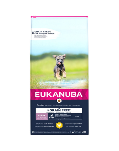 EUKANUBA Puppy Grain Free pentru talie mica/medie S/M 12 kg hrana pentru catelusi EUKANUBA Puppy Grain Free pentru talie mica/medie S/M 12 kg hrana pentru catelusi